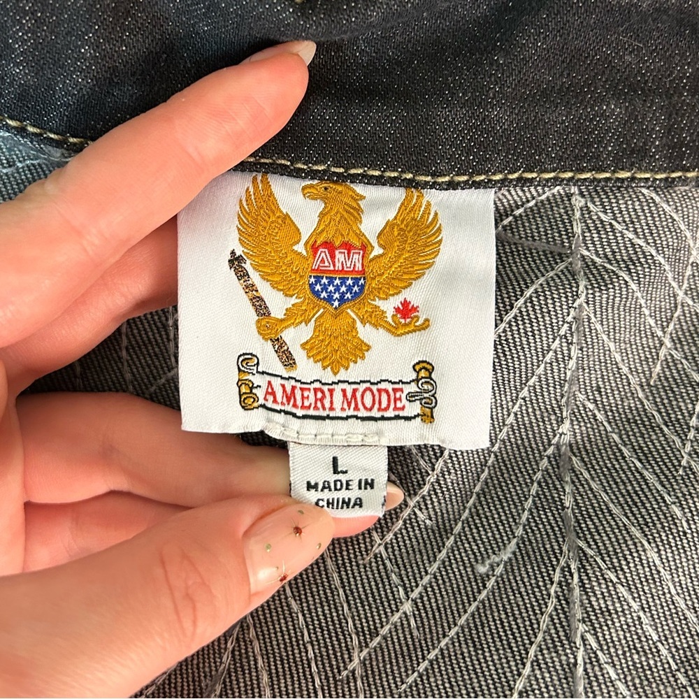 Ameri Mode Denim Embellished Peacock Rhinestone Z… - image 7